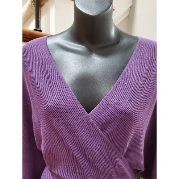 Womens Purple Viscose Wrap V Neck Long Sleeve Raglan Long Maxi Dress Size Large - Picture 2 of 12
